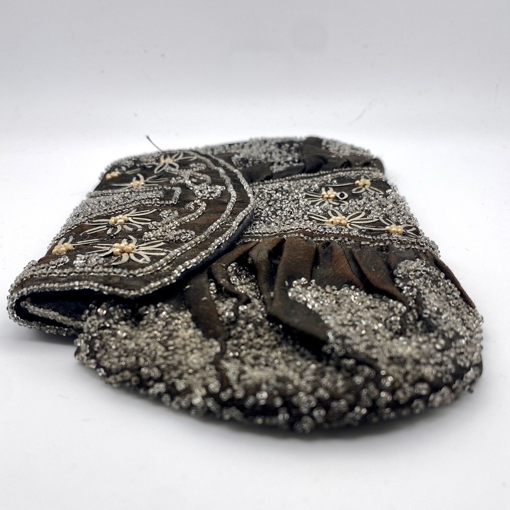 Antique Handmade Silk Glass and Metal Beaded Clutch Purse - Picture 15 of 16